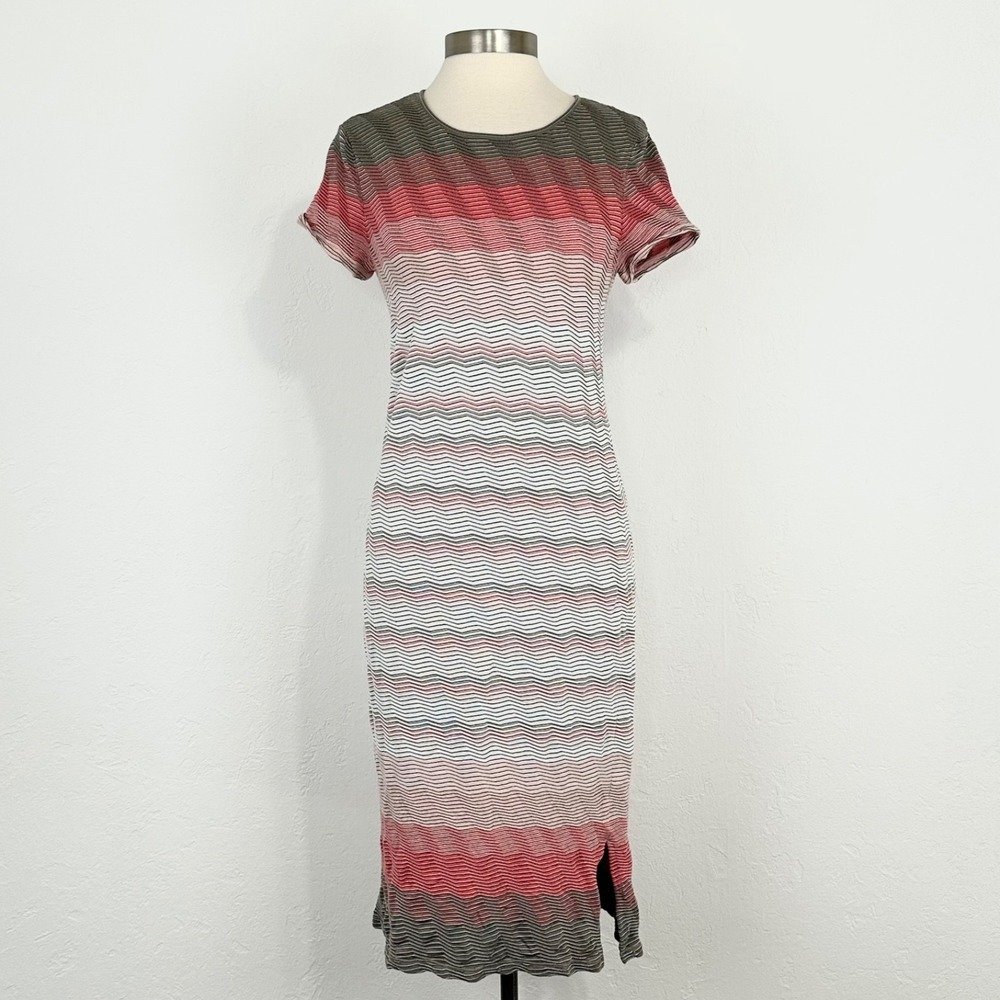St. John Chevron Shift Knit Dress Sz Small Luxury Timeless Heritage Short Sleeve